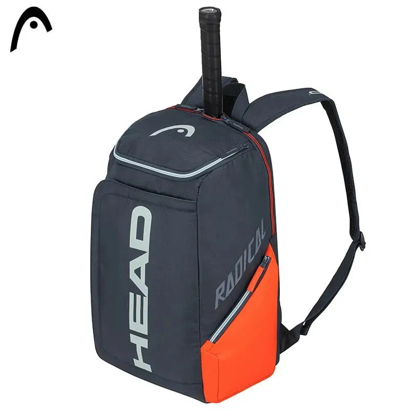 HEAD Radical Tennis Backpack in navy and orange, designed for 1–2 tennis or padel rackets, with separate shoe compartment and unisex fit BeTrendy